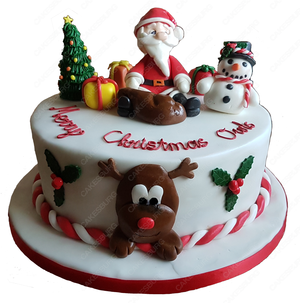 Festive Christmas Cakewith Santaand Reindeer PNG Image