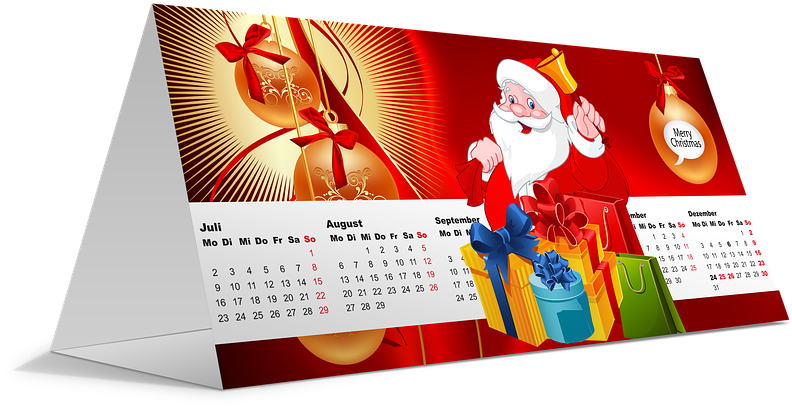 Festive Christmas Calendar Desk PNG Image