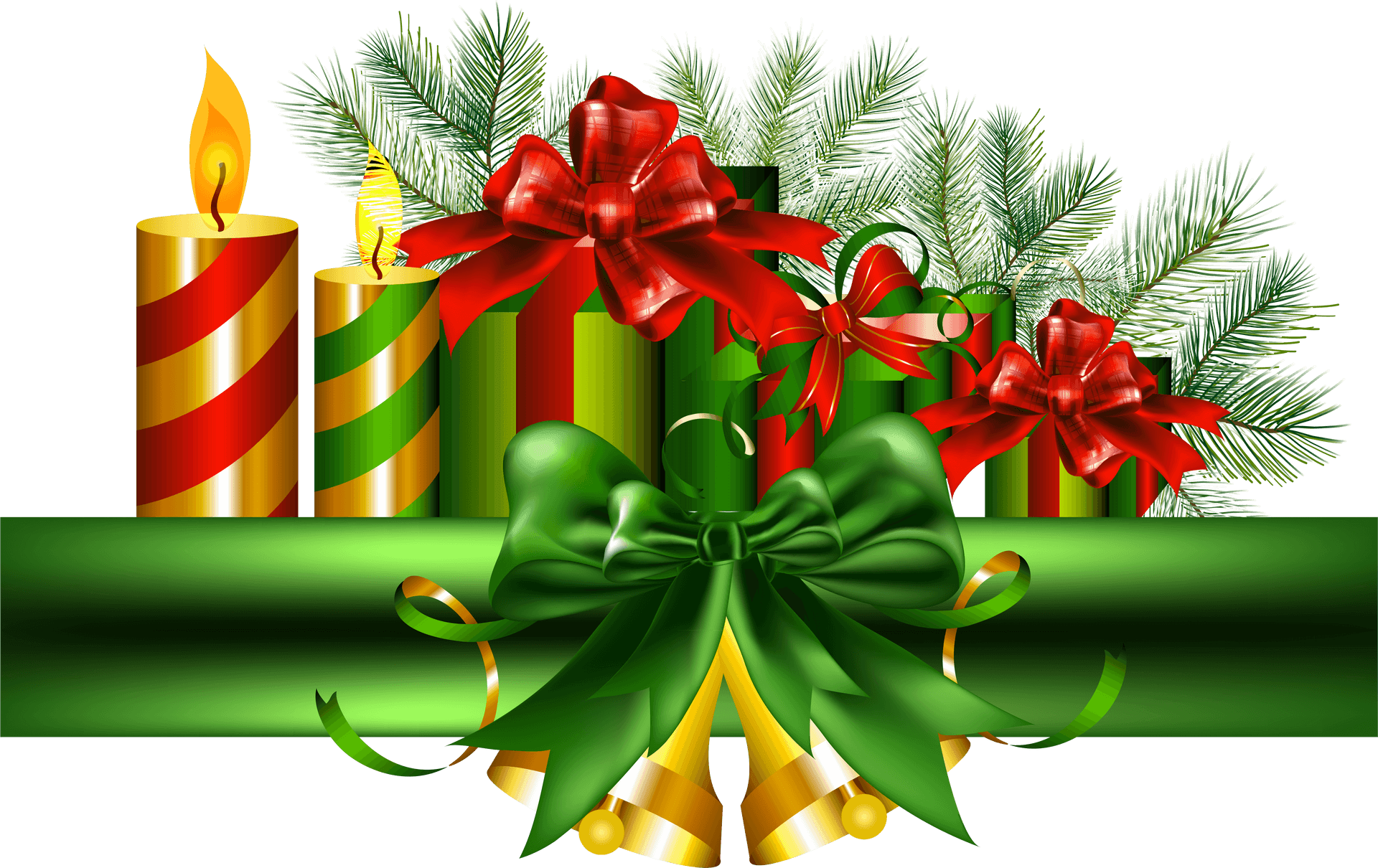 Festive Christmas Candlesand Pine Decoration PNG Image