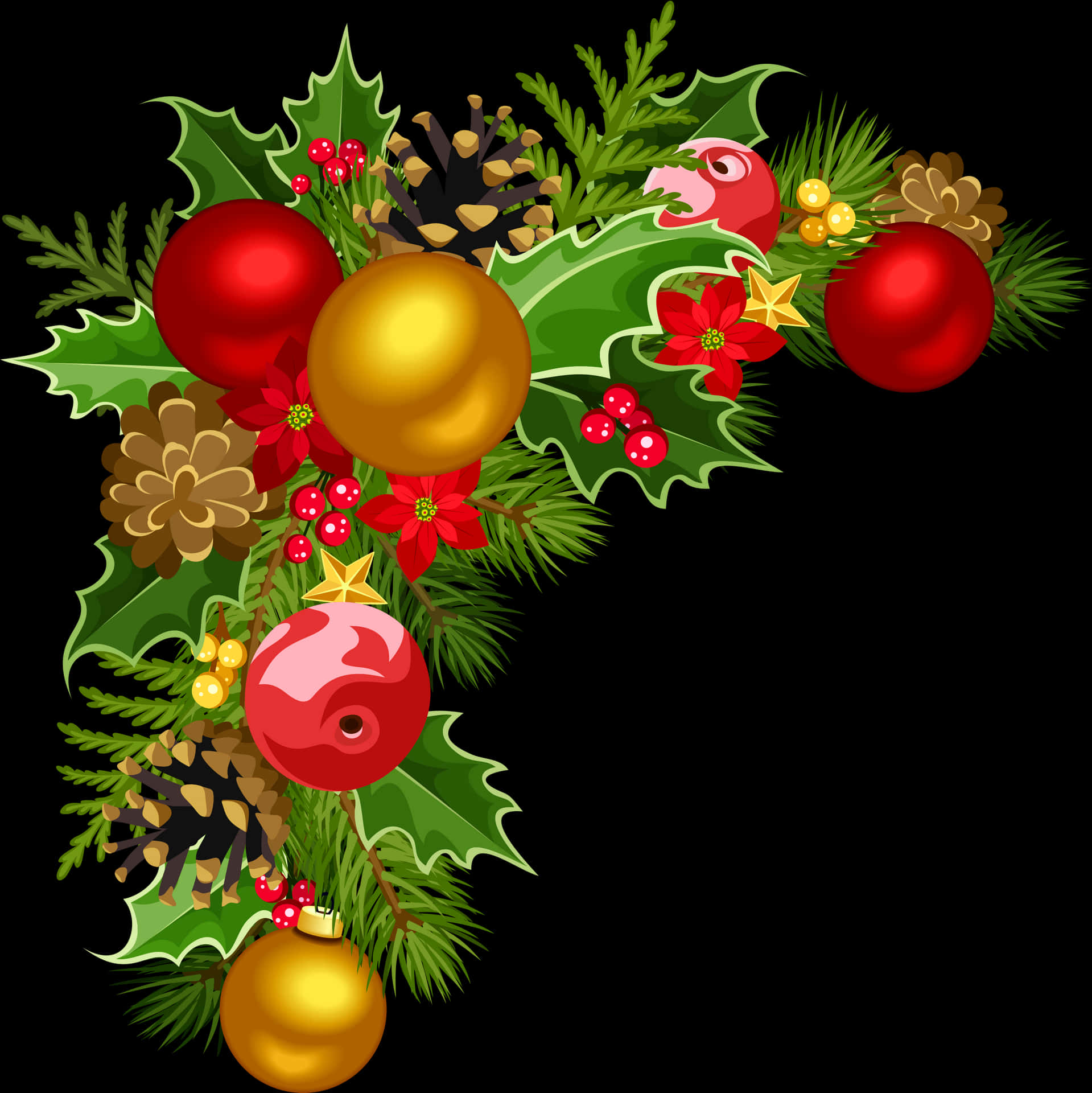 Festive Christmas Corner Decoration PNG Image