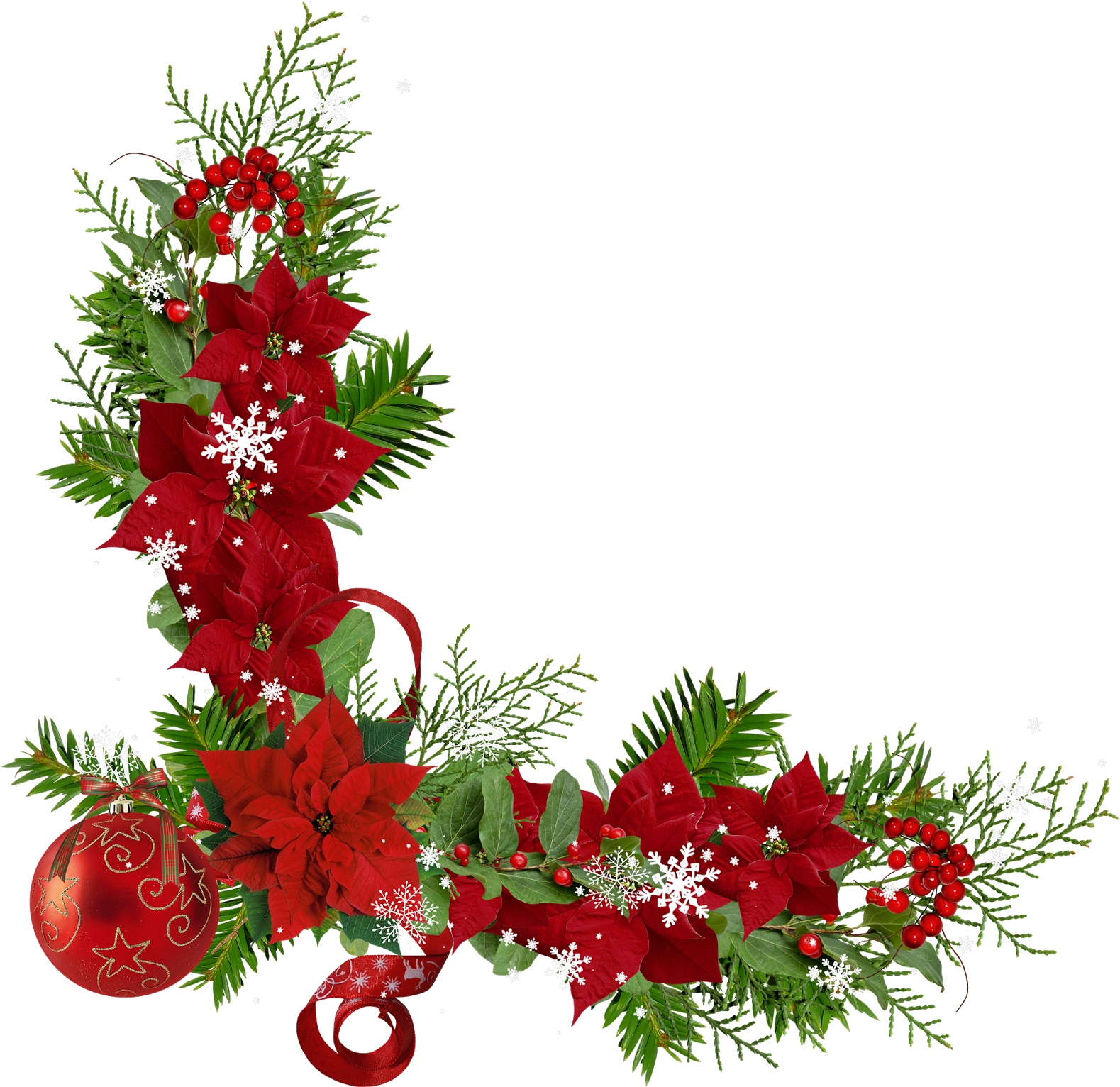 Festive Christmas Corner Flower Border PNG Image