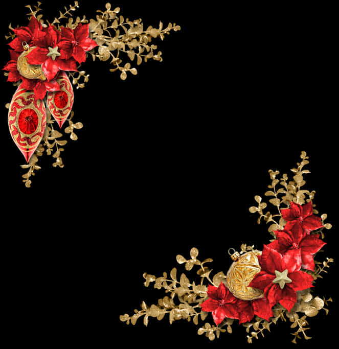 Festive Christmas Floral Border PNG Image