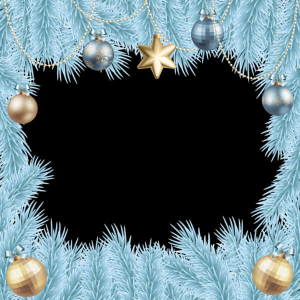 Festive Christmas Framewith Blue Pineand Ornaments.jpg PNG Image