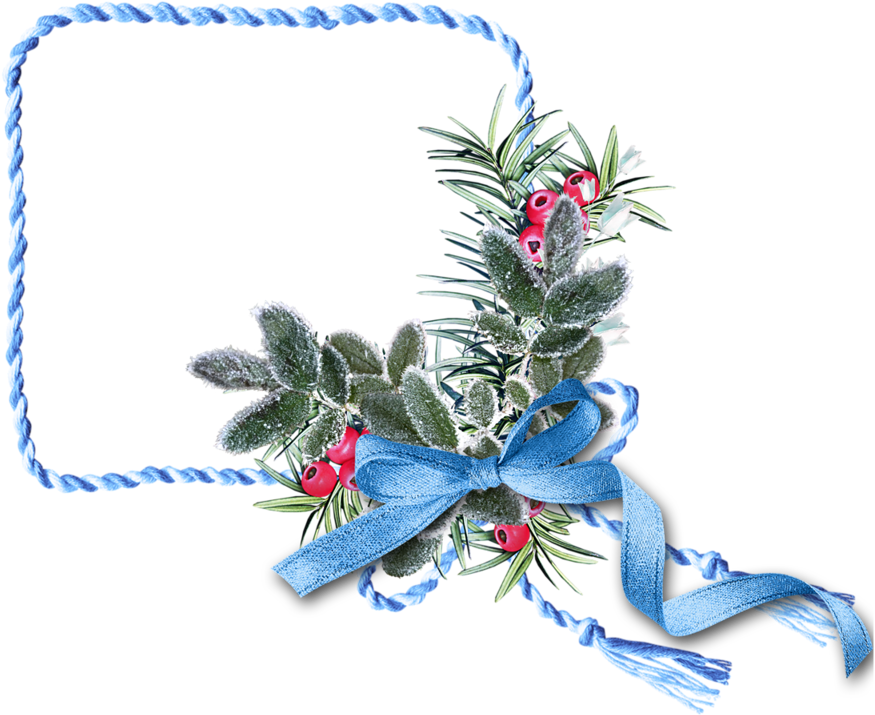 Festive Christmas Framewith Blue Ribbon PNG Image