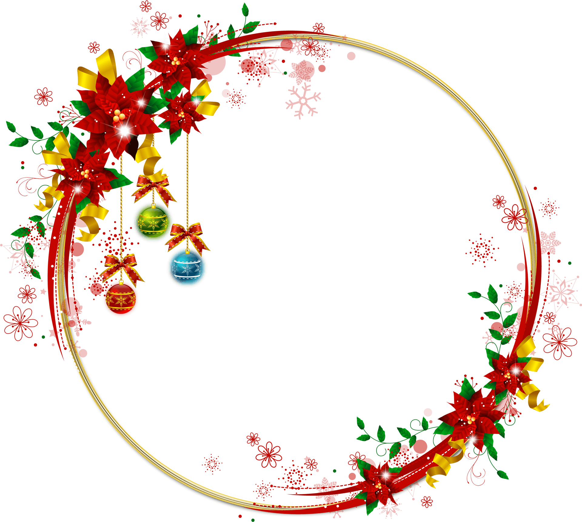 Festive Christmas Framewith Ornamentsand Poinsettias.png PNG Image