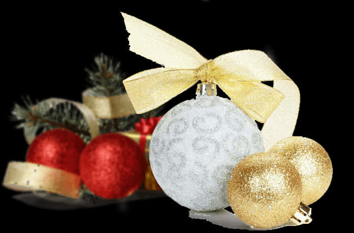 Festive Christmas Ornamentsand Bow PNG Image