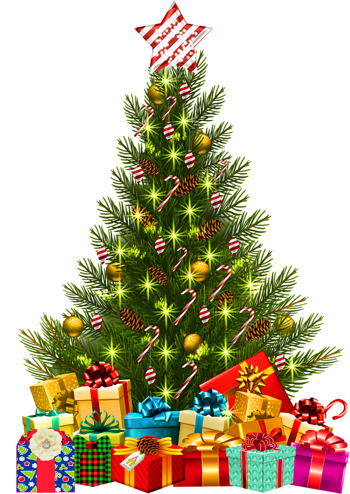 Festive Christmas Tree With Gifts.png PNG Image