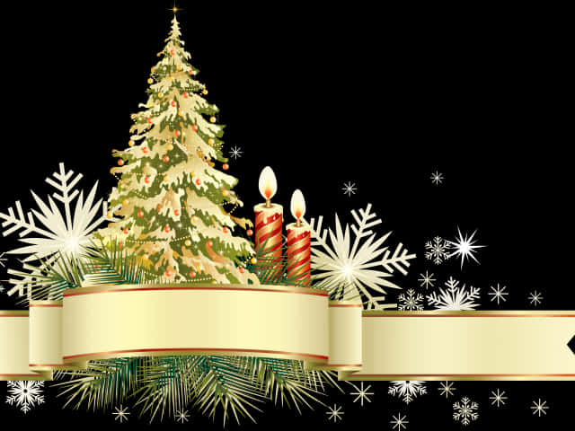 Festive Christmas Treeand Candles PNG Image