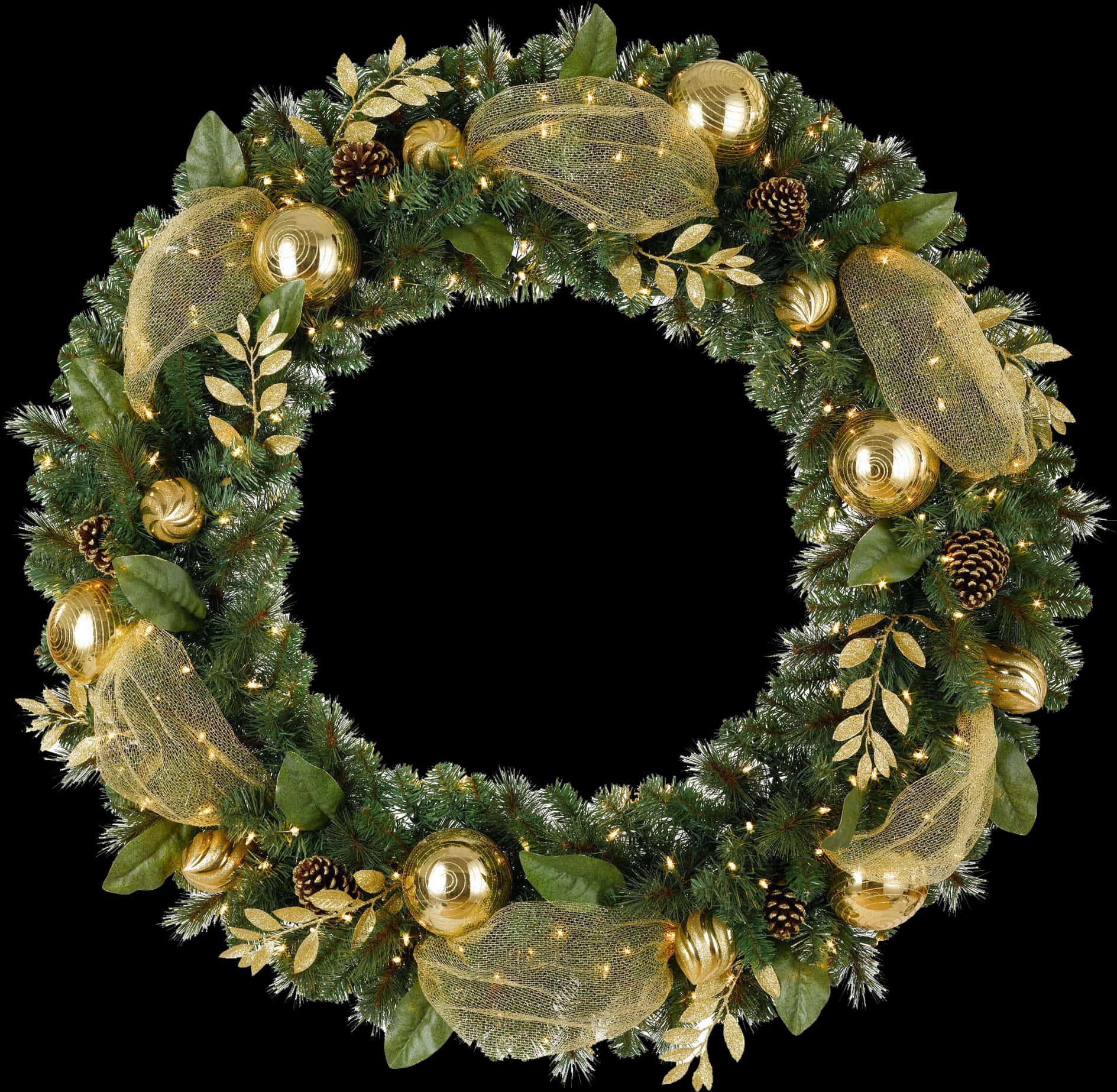 Festive Christmas Wreathwith Golden Accents PNG Image