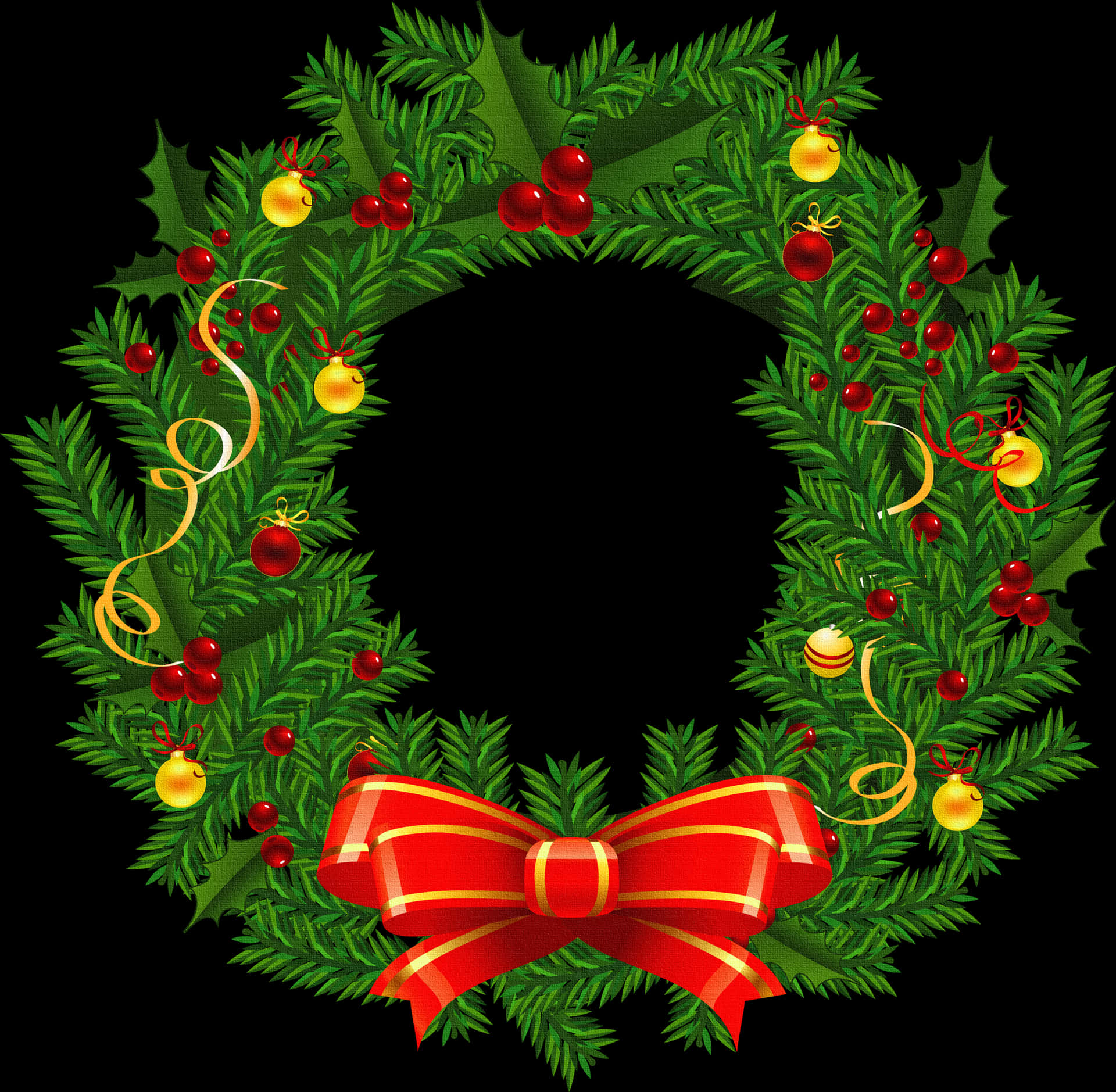 Festive Christmas Wreathwith Red Bow PNG Image