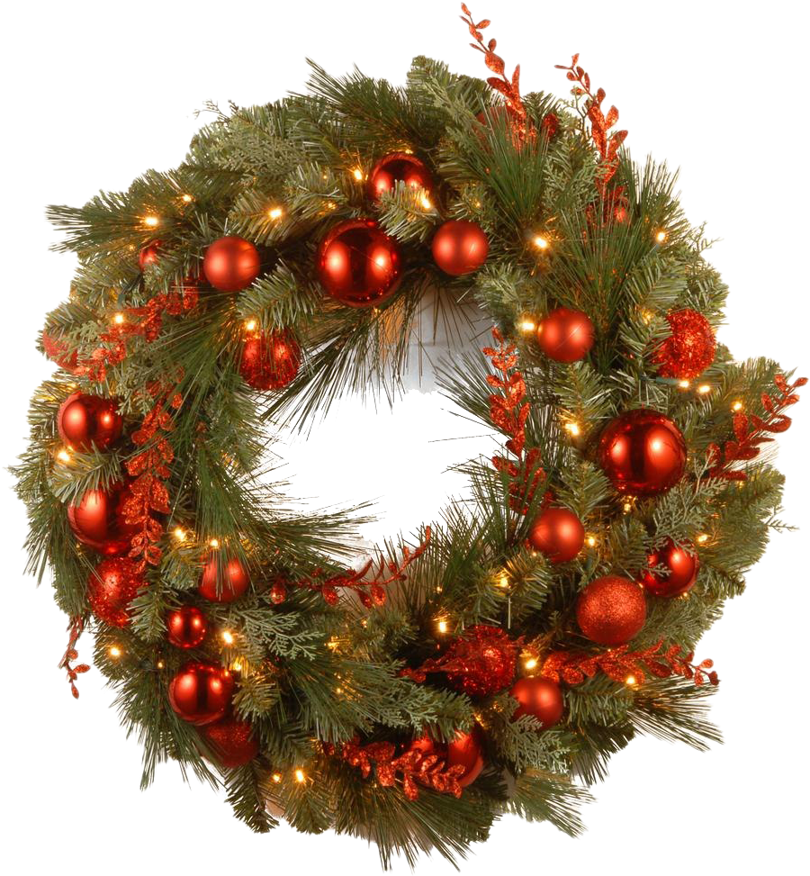 Festive Christmas Wreathwith Red Ornaments PNG Image