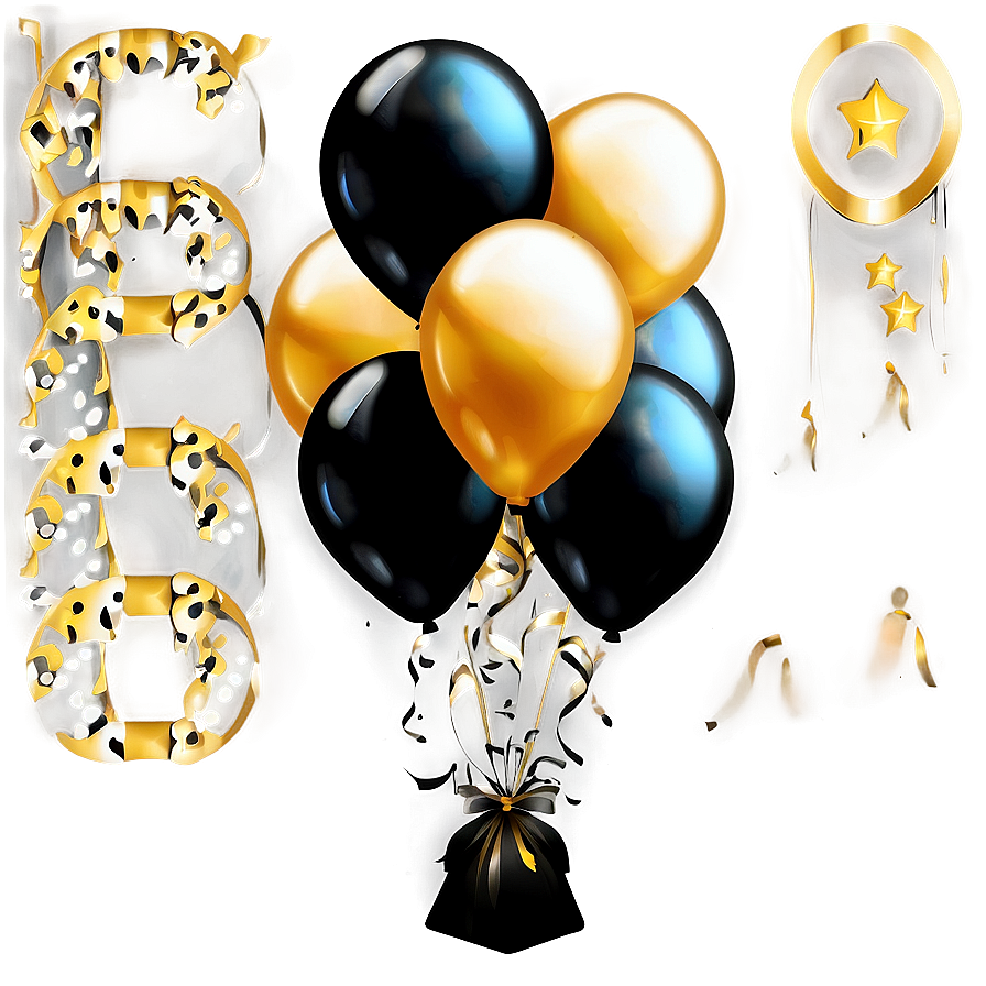 Festive Gold And Black Balloons Png Tcu PNG Image