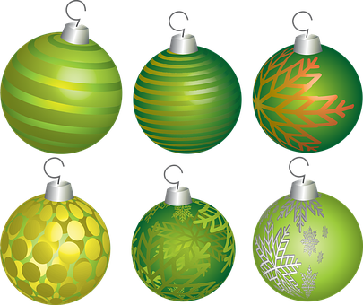 Festive Green Christmas Ornaments PNG Image