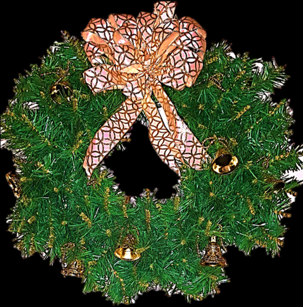 Festive Holiday Wreathwith Pink Bow PNG Image