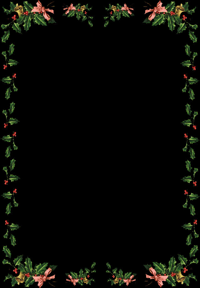 Festive Hollyand Poinsettia Christmas Border PNG Image