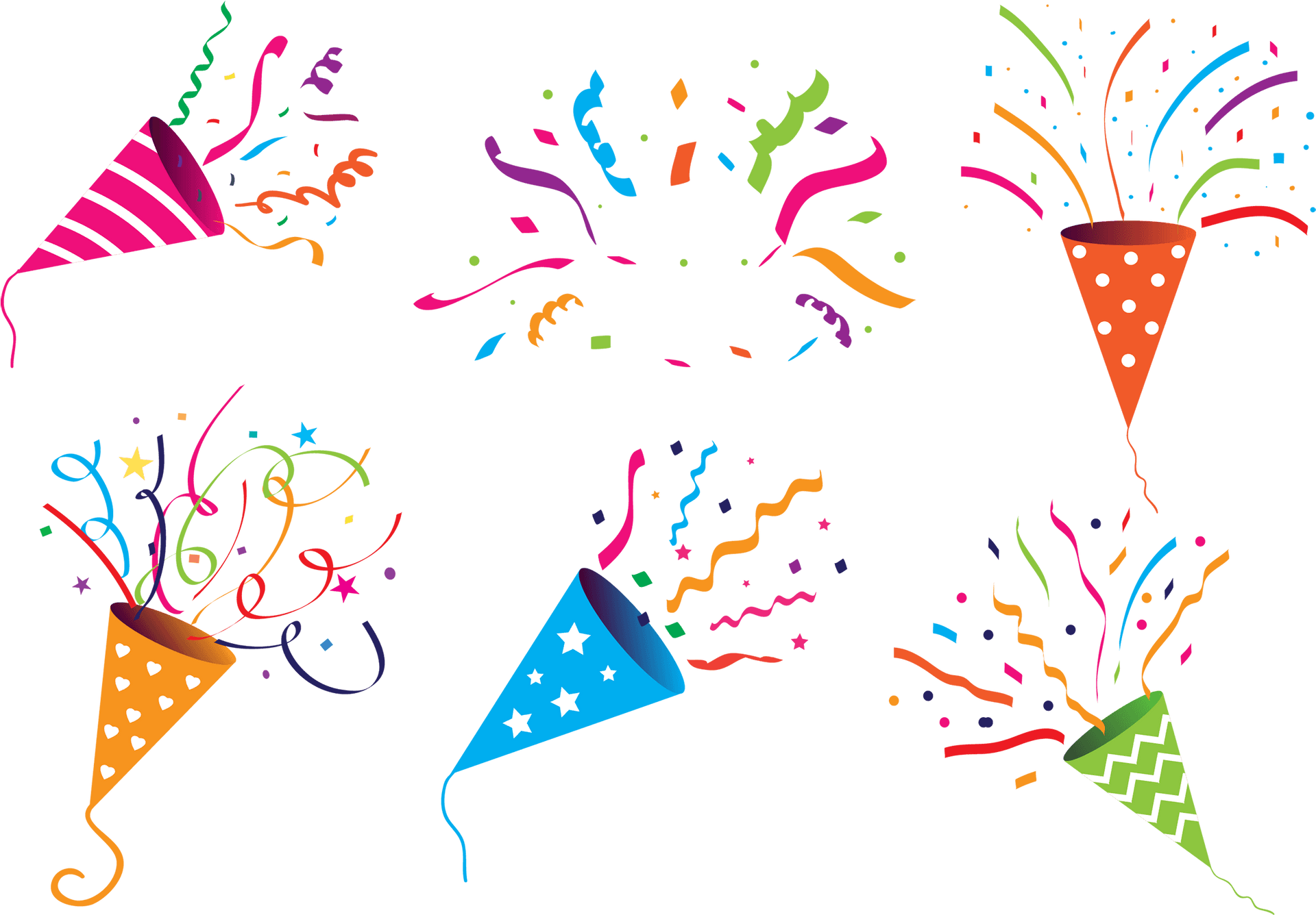 Festive Party Poppers Confetti PNG Image