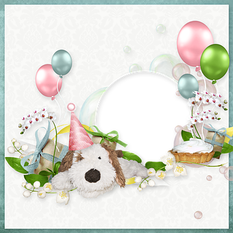 Festive Plush Dog Celebration Frame PNG Image