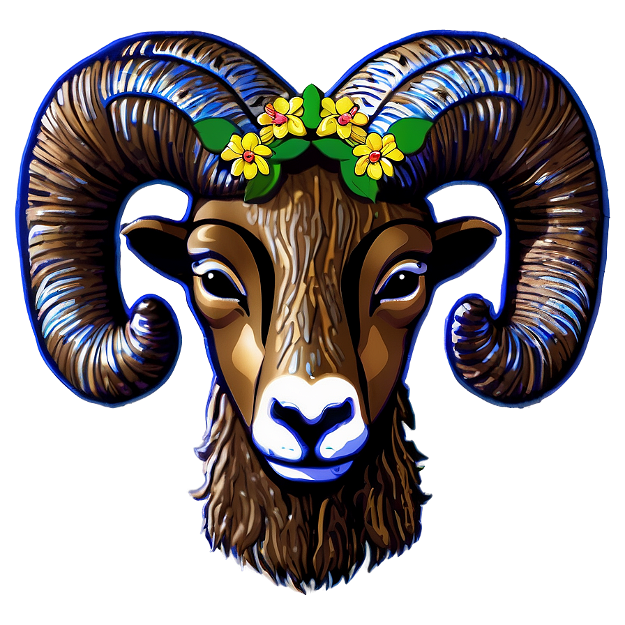 Festive Ram Head With Flowers Png Fmc13 PNG Image