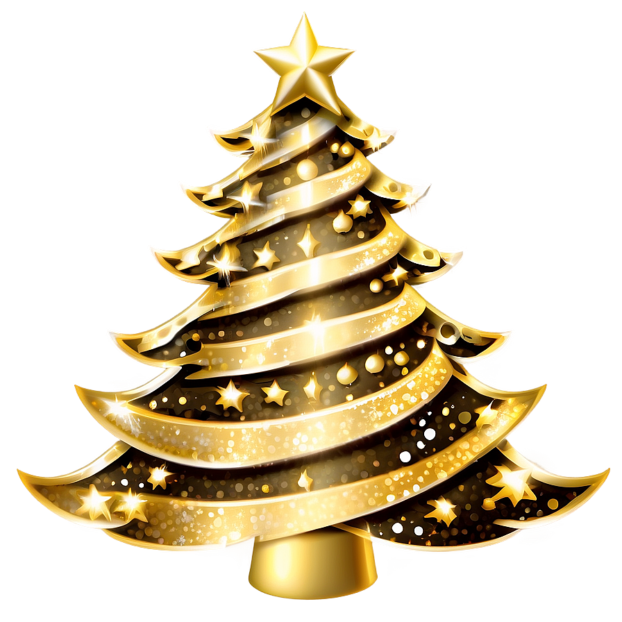 Festive Shimmering Gold Christmas Tree Png Vms PNG Image