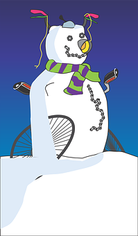 Festive Snowman Cycling Illustration PNG Image