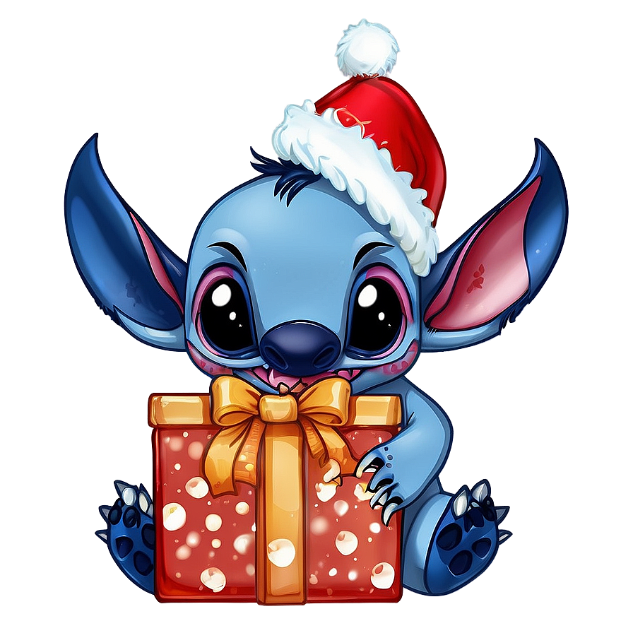 Festive Stitch With Present Png Oua PNG Image