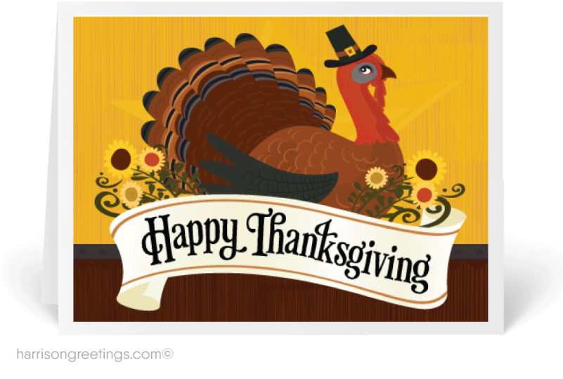 Festive Thanksgiving Turkey Greeting Card PNG Image