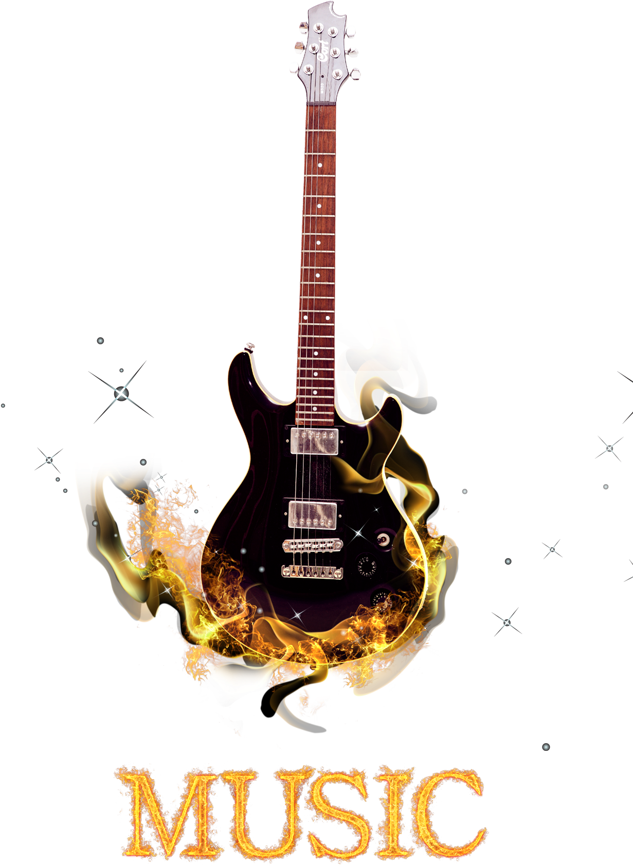 Fiery Guitar Music Artwork PNG Image