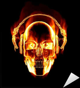 Fiery Skullwith Headphones PNG Image