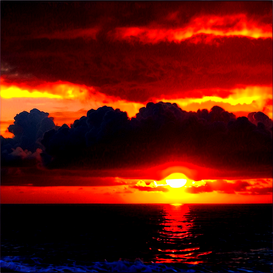 Fiery Sunset Over Ocean Photo Png Prw PNG Image