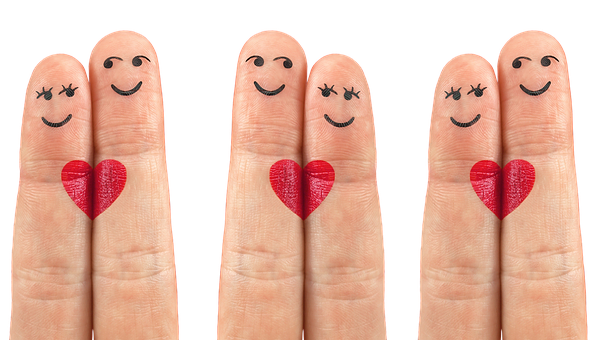 Finger Couple With Hearts PNG Image