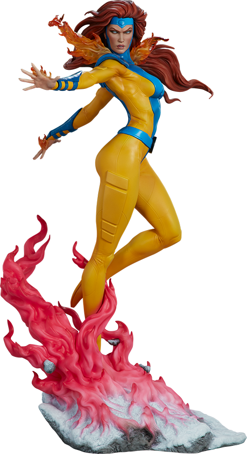 Fire Powered Superhero Statue PNG Image