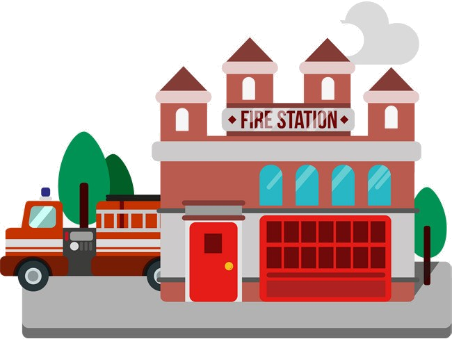 Fire Stationand Engine Illustration PNG Image