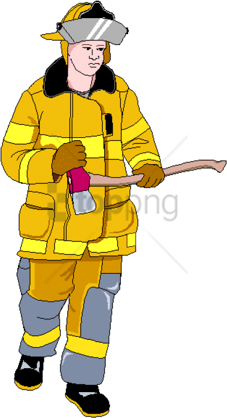 Firefighterin Gear Holding Hose.png PNG Image