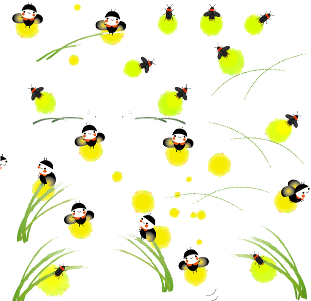 Fireflies Glowing Night Pattern PNG Image