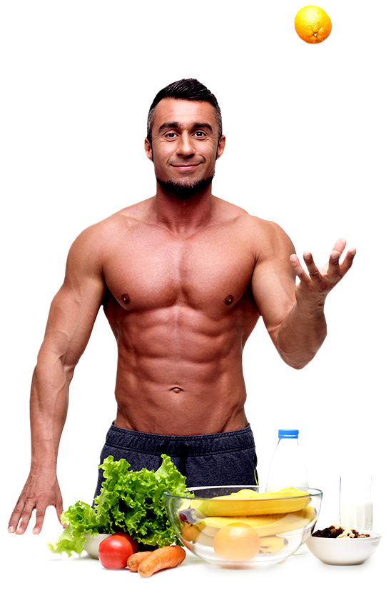 Fit Man Balancing Orange Fruit PNG Image