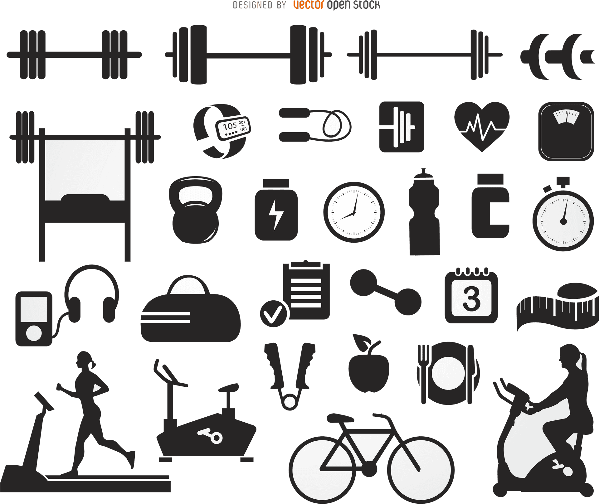 Fitness Icons Collection PNG Image