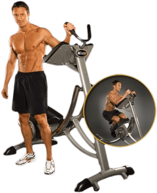 Fitness Instructor Demonstrating Stationary Bike PNG Image