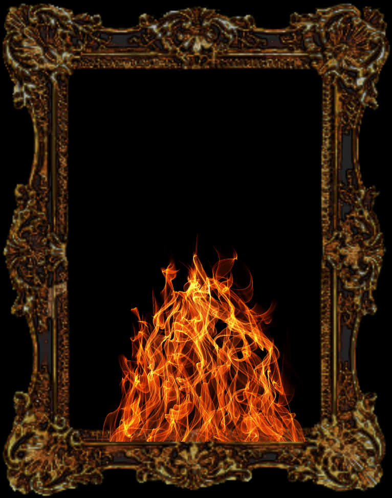 Flaming Artworkin Ornate Frame PNG Image