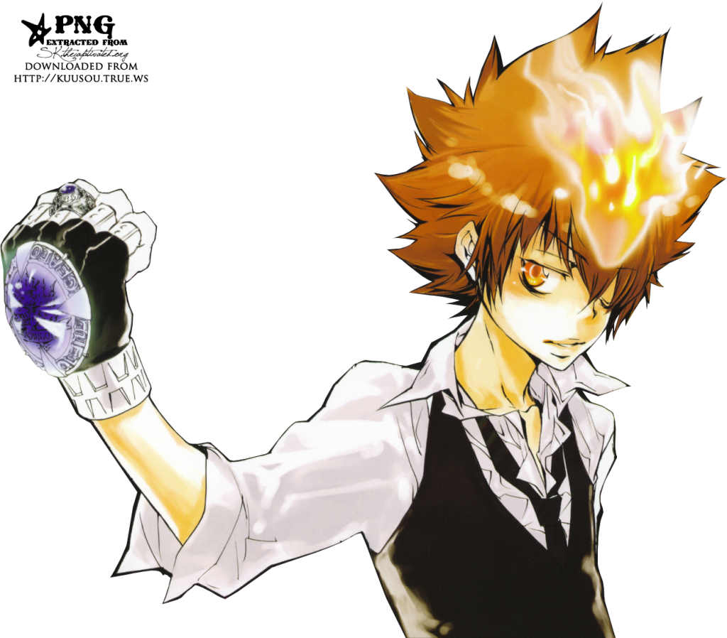 Flaming Hair Anime Character With Watch PNG Image