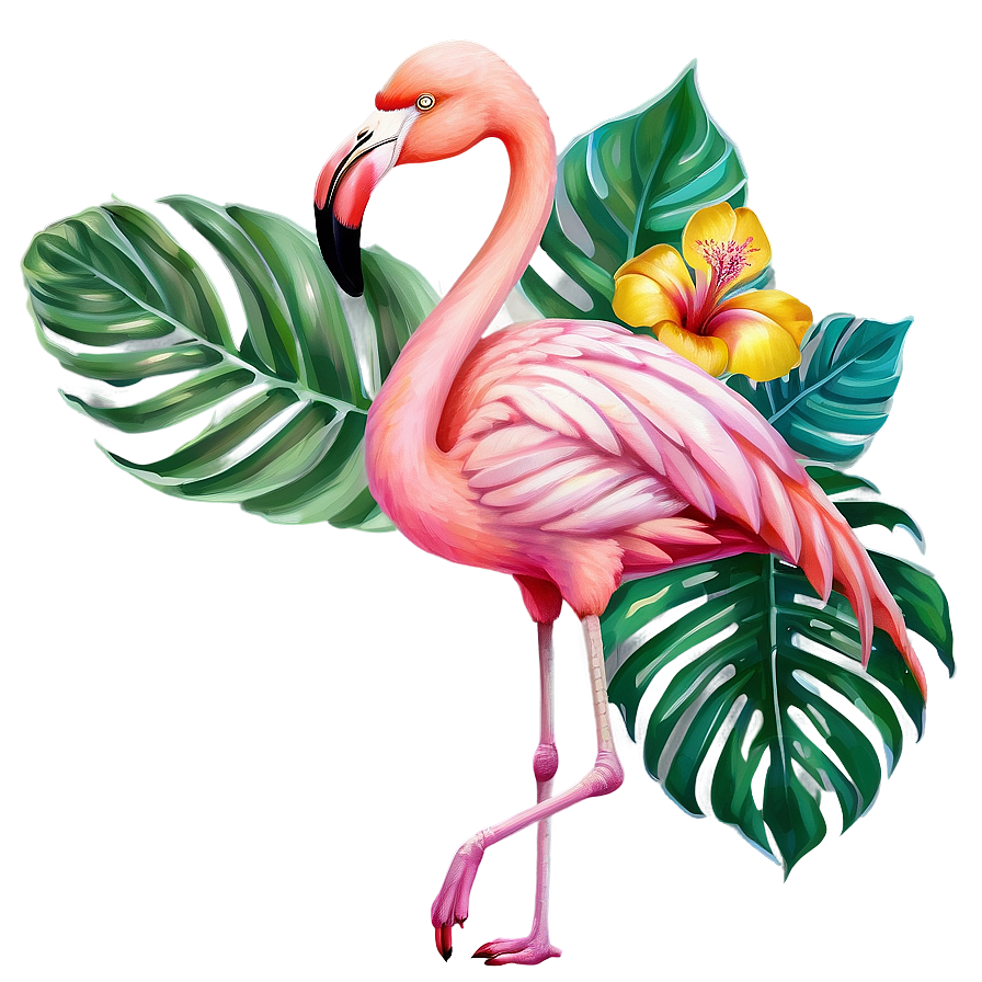 Flamingo And Tropical Flowers Png 06272024 PNG Image