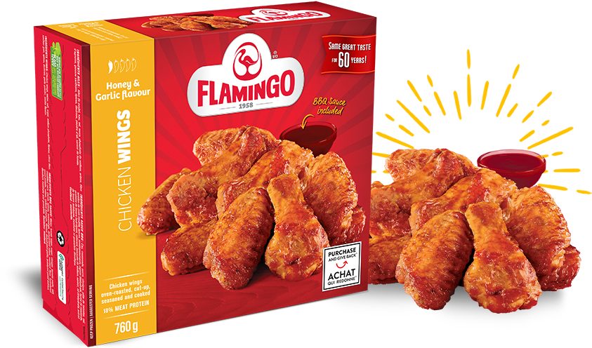 Flamingo Honey Garlic Chicken Wings Packaging PNG Image