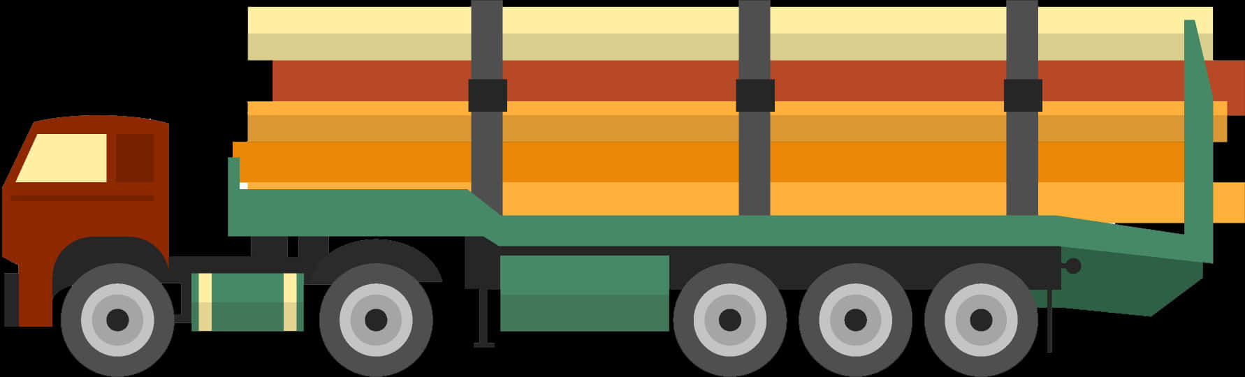 Flatbed Truck Loaded With Lumber Vector PNG Image