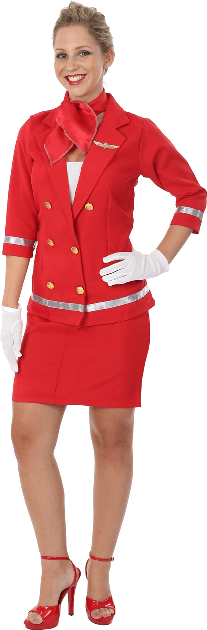 Flight Attendant Red Uniform PNG Image