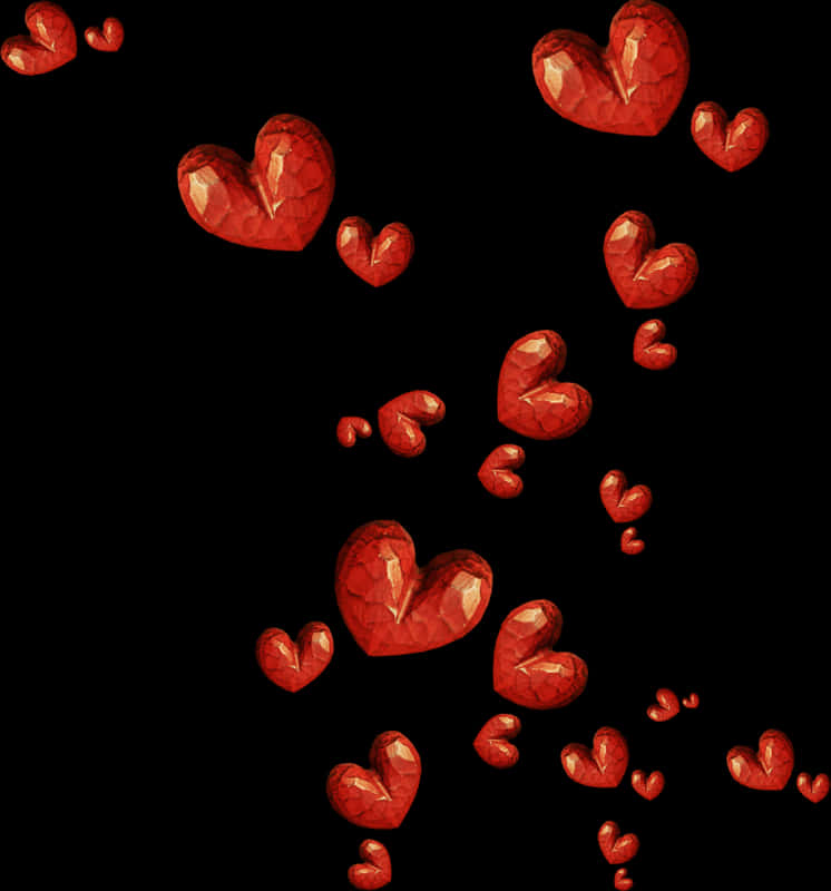 Floating Crystal Red Hearts PNG Image