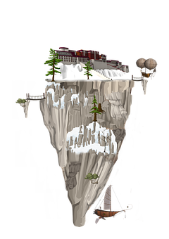 Floating Fantasy City Iceberg PNG Image