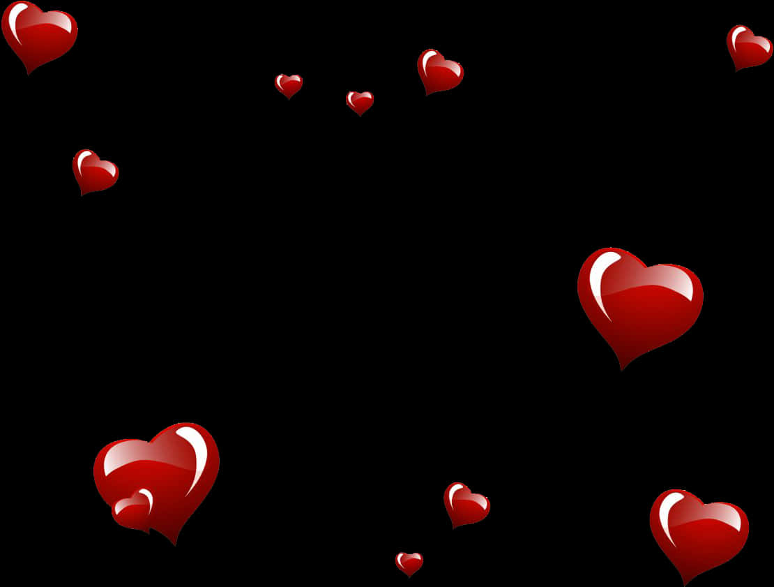 Floating Hearts Black Background PNG Image