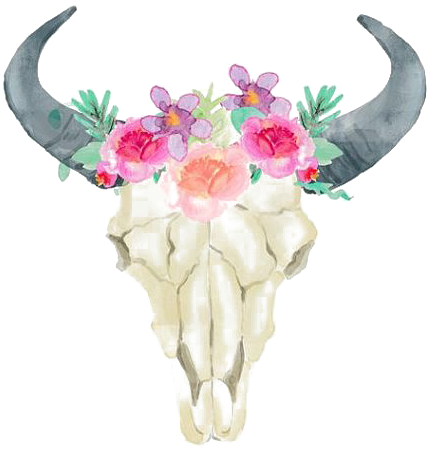 Floral Adorned Bull Skull PNG Image