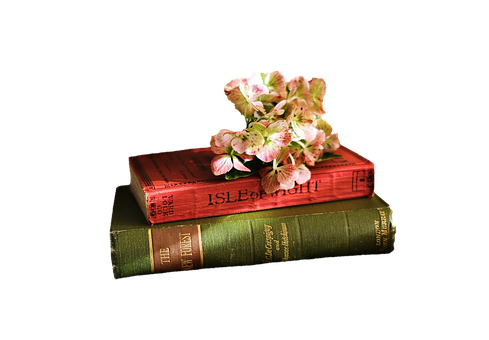 Floral Adorned Vintage Books PNG Image