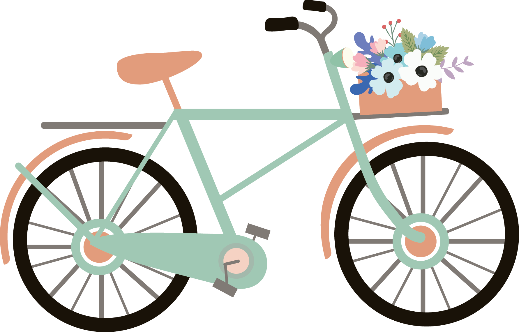 Floral Basket Bicycle Illustration PNG Image