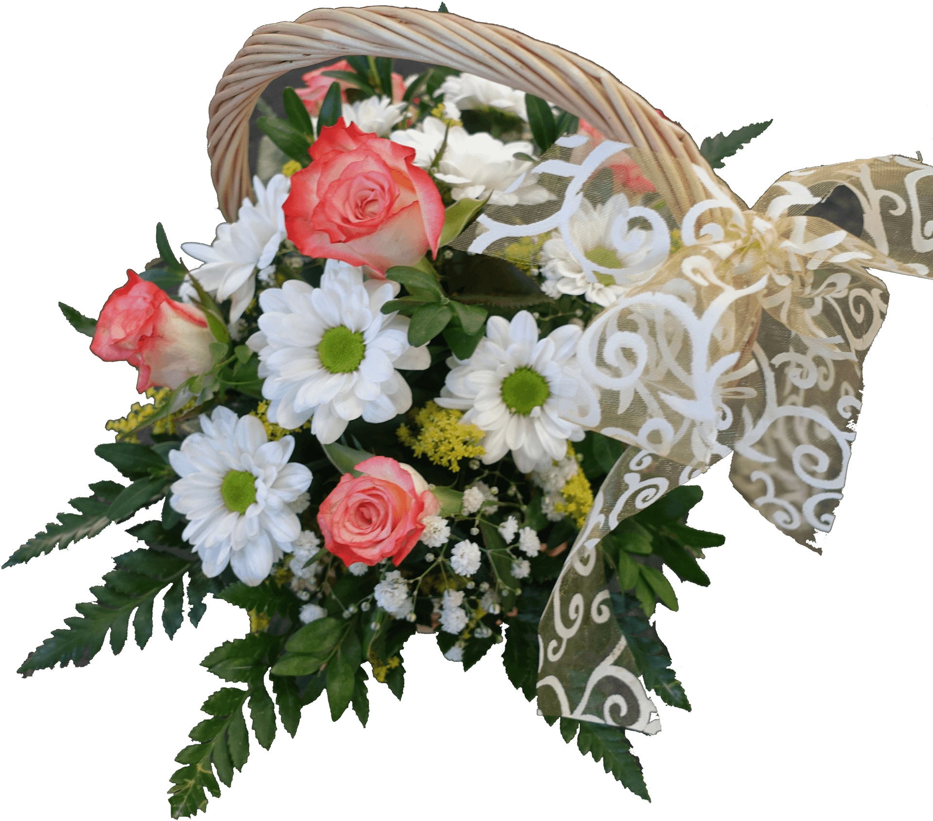 Floral_ Basket_with_ Chrysanthemums_and_ Roses.png PNG Image